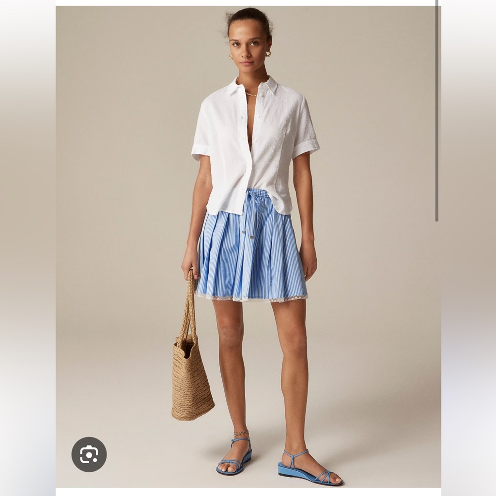 Blue Striped Skirt with White lace trim